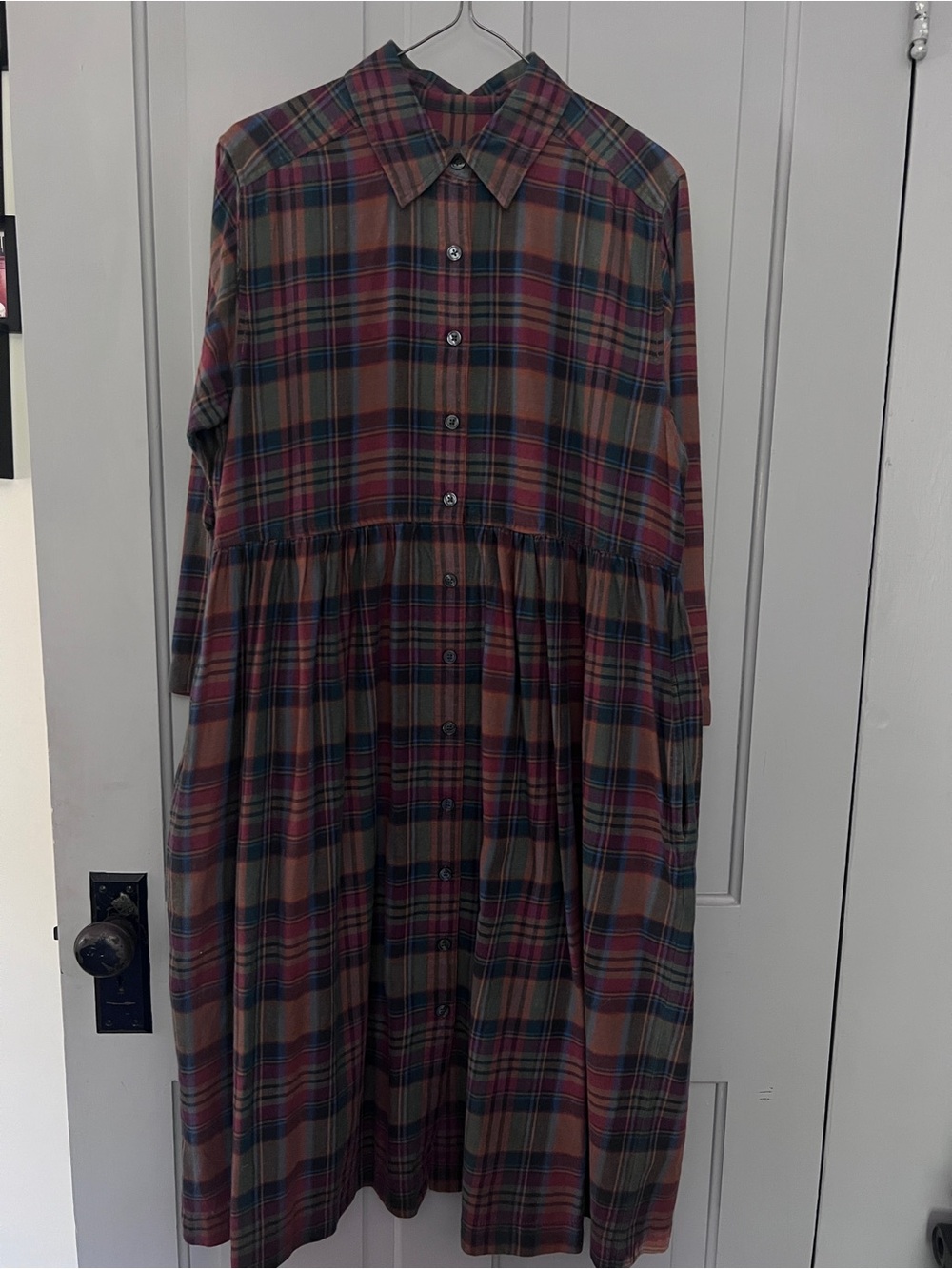 Vintage Eddie Bauer Plaid flannel Maxi SHIRT DRESS cottage L